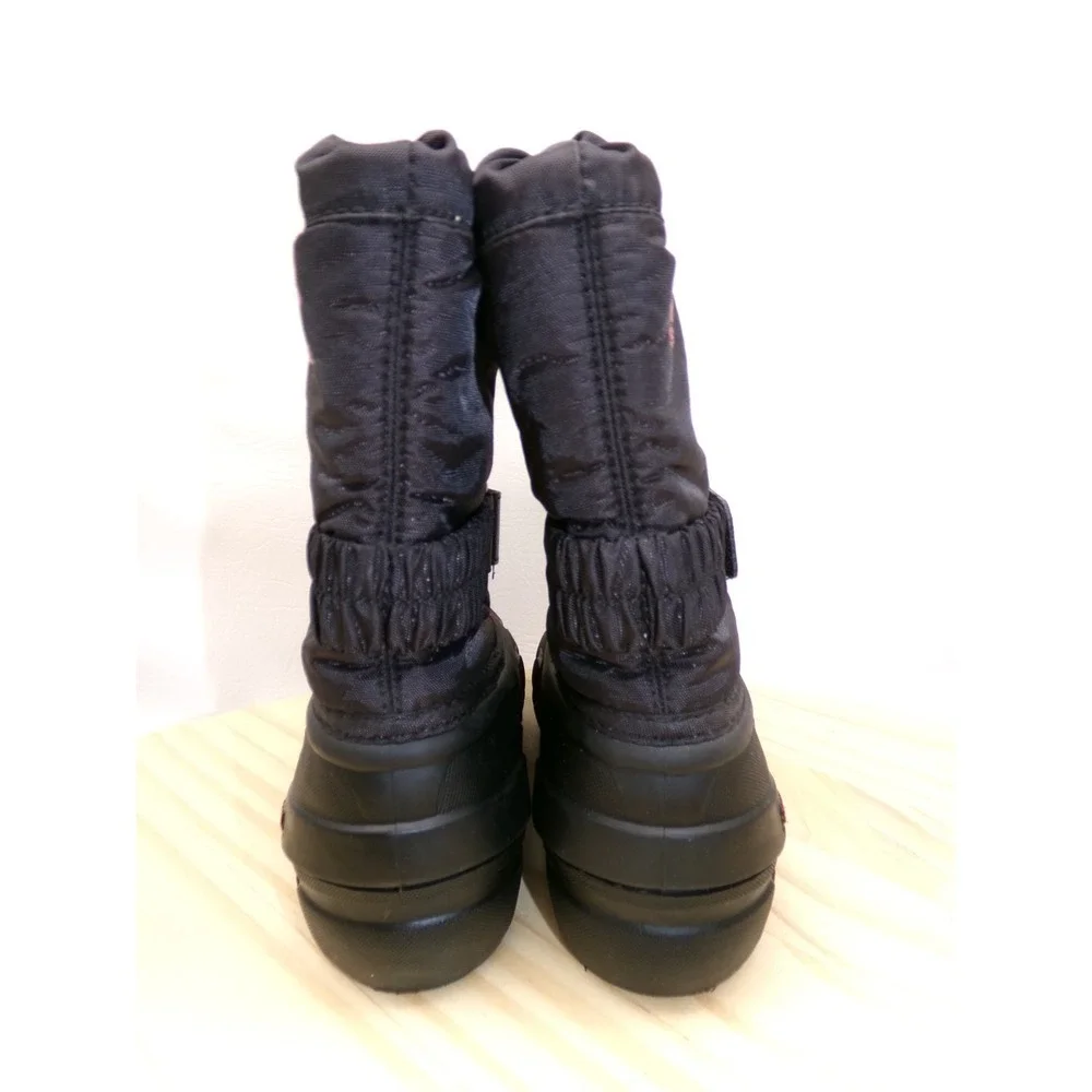 Sorel Flurry Snow Boots Youth Kids Black Red Size 12 Mid Calf Nylon Adustable